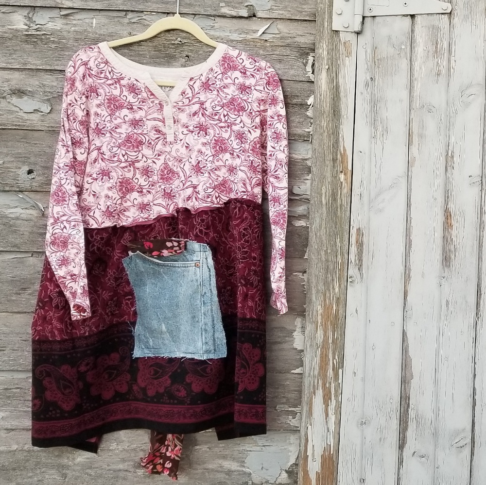 Boho floral print tunic Patchwork Upcycled